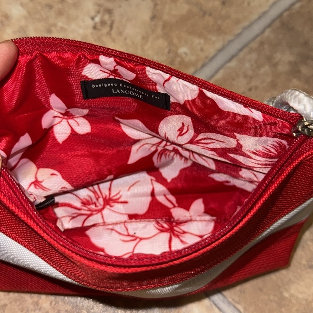 LANCÔME Summer Red/White Skincare/Makeup/Cosmetic Zipper Pouch Case Rope Pull - Picture 8 of 9